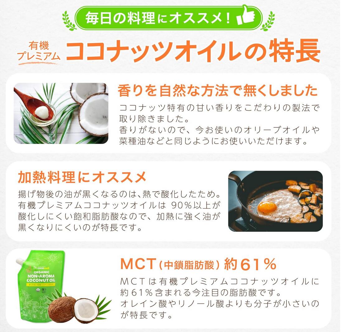 ココウェル 香りのない 有機 ココナッツオイル 460g